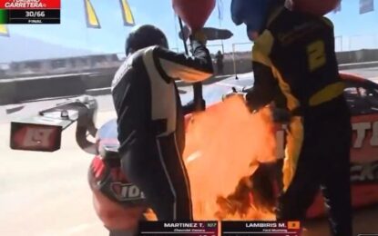 Terror en el Turismo Carretera: recargaban combustible pero una fuga provocó un incendio que asustó a todos en San Juan