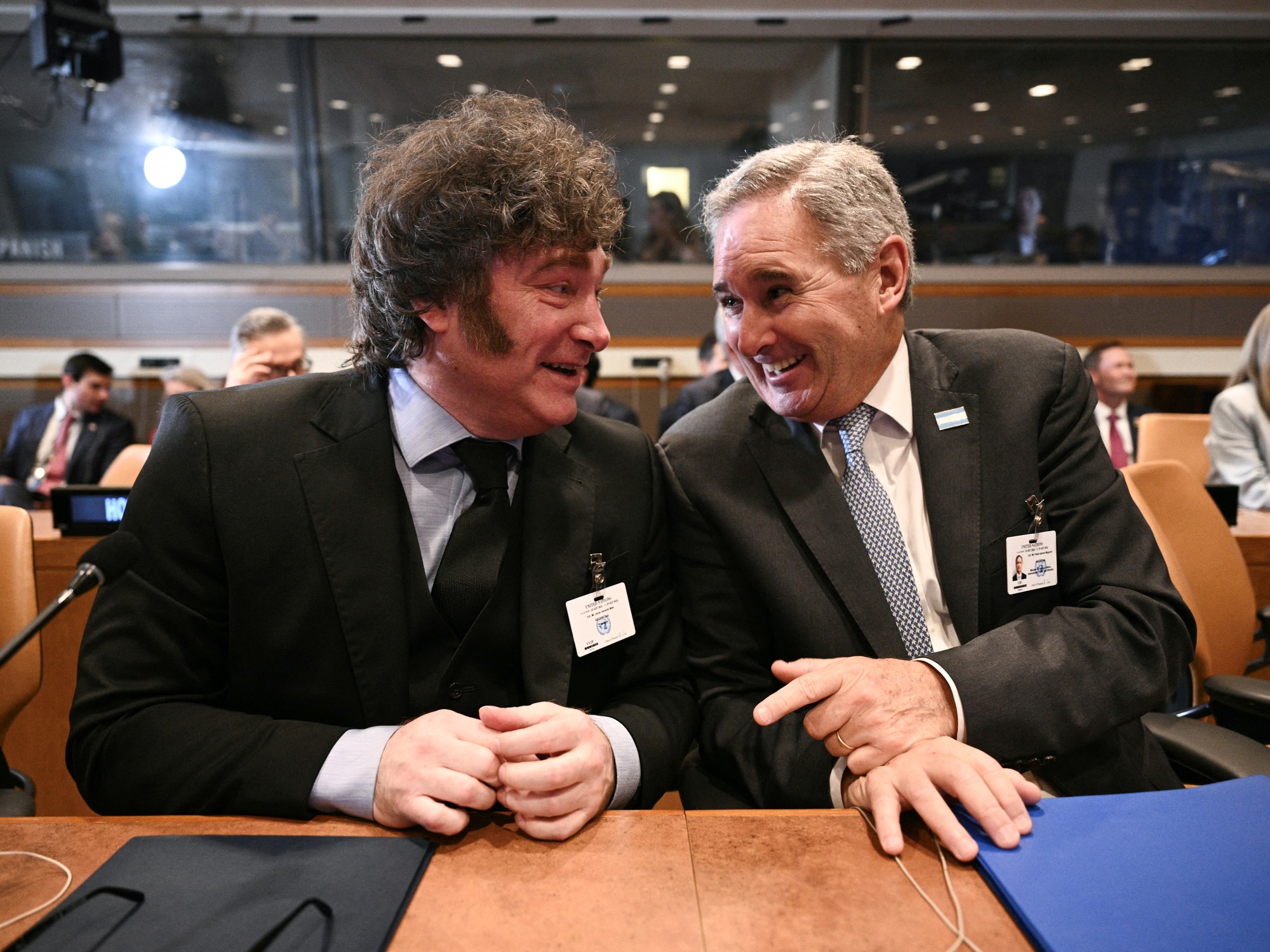 El canciller Pablo Quirno junto a Javier Milei en las Naciones Unidas