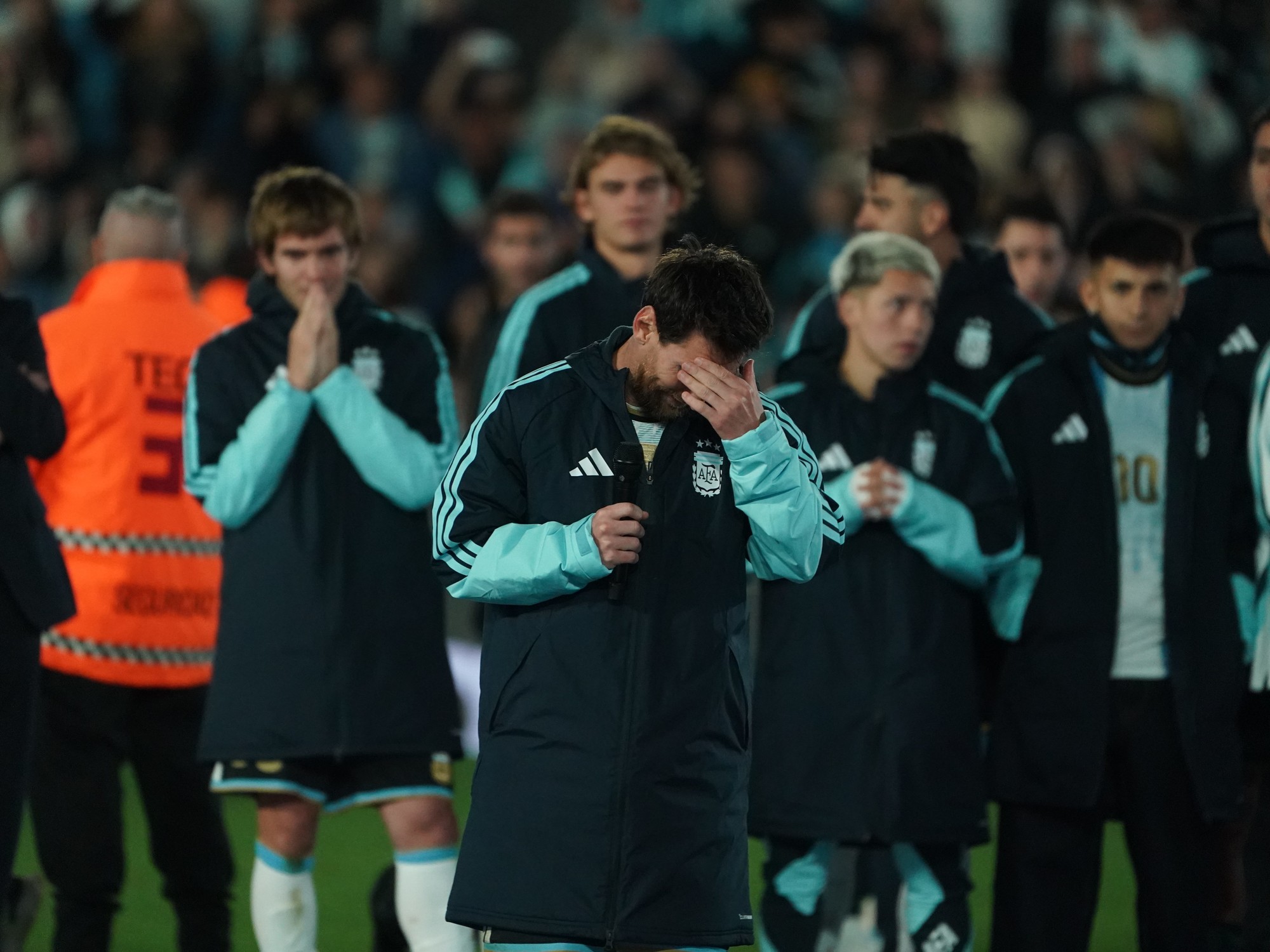 Lionel Messi, emocionado durante su discurso.